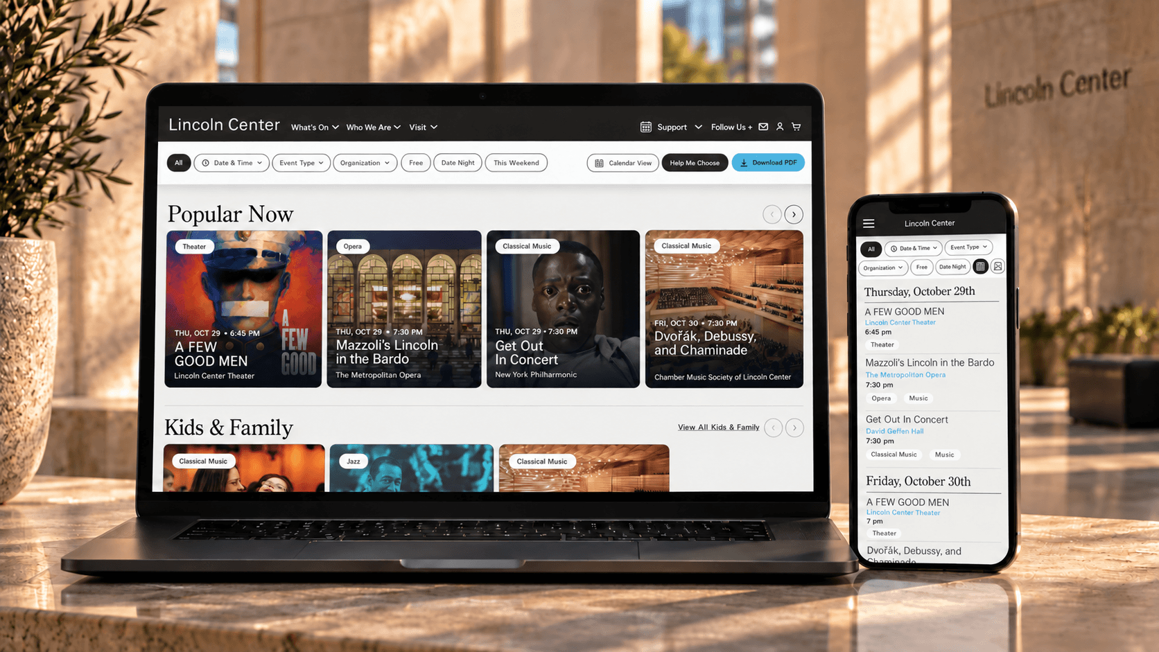 Global Calendar discovery experience shown on laptop and mobile