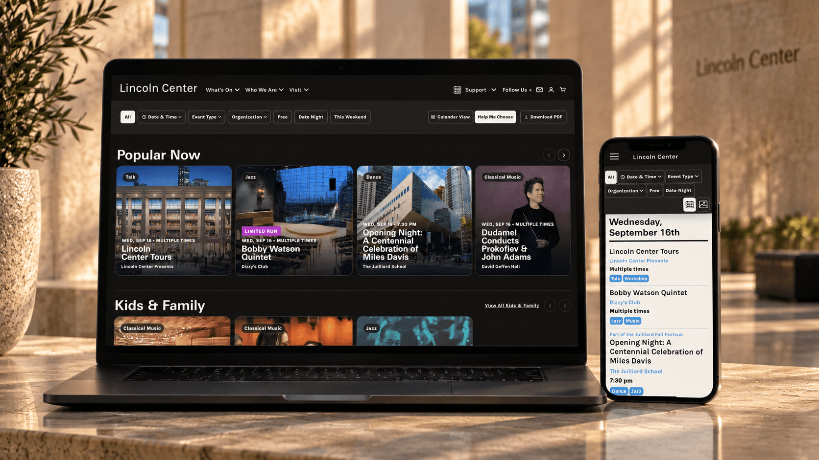 Global Calendar discovery experience shown on laptop and mobile
